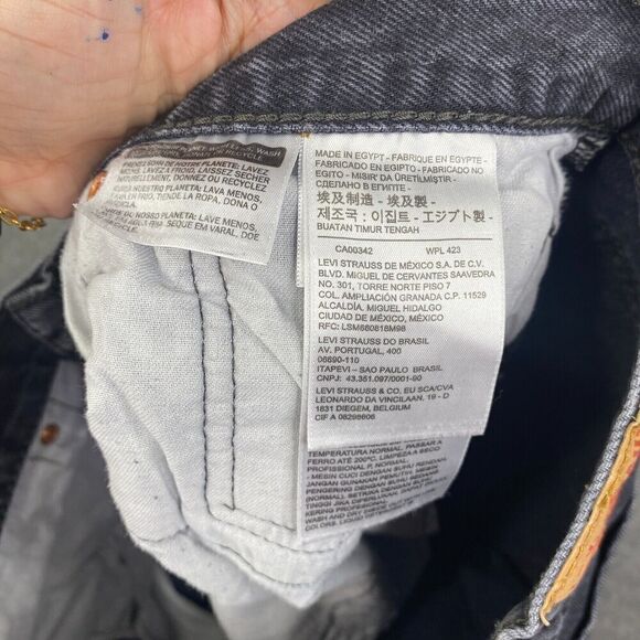 Levis 501 Jeans Mens 38x34 (34x32 Black Button Fly Denim Straight Leg Faded Work - Picture 8 of 13